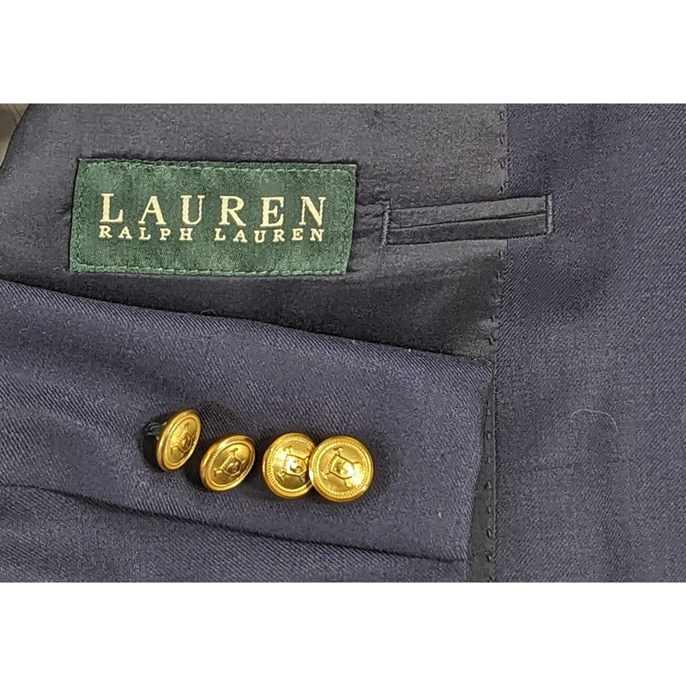 Ralph Lauren Mens Blazer Sport Coat Metal Button Jacket Crosshatch Wool 42R